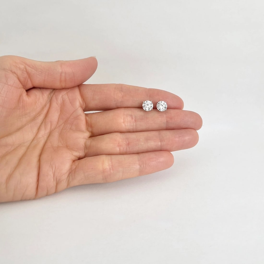 Round Lab-Created Diamond Stud Earrings 14K White Gold 4-Prong Martini, 2.04 CTW - 2