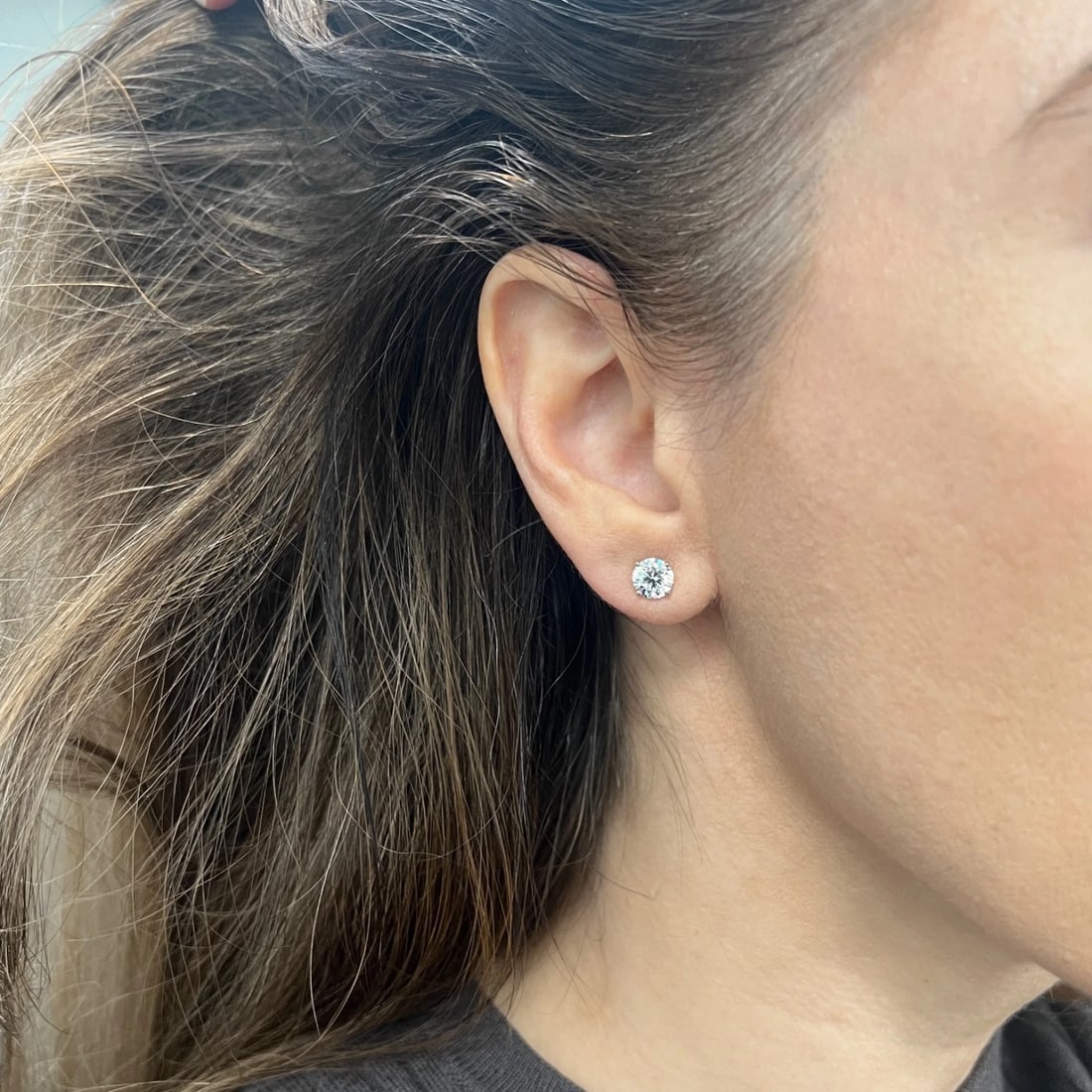 Round Lab-Created Diamond Stud Earrings 14K White Gold 4-Prong Martini, 2.07 CTW - 4