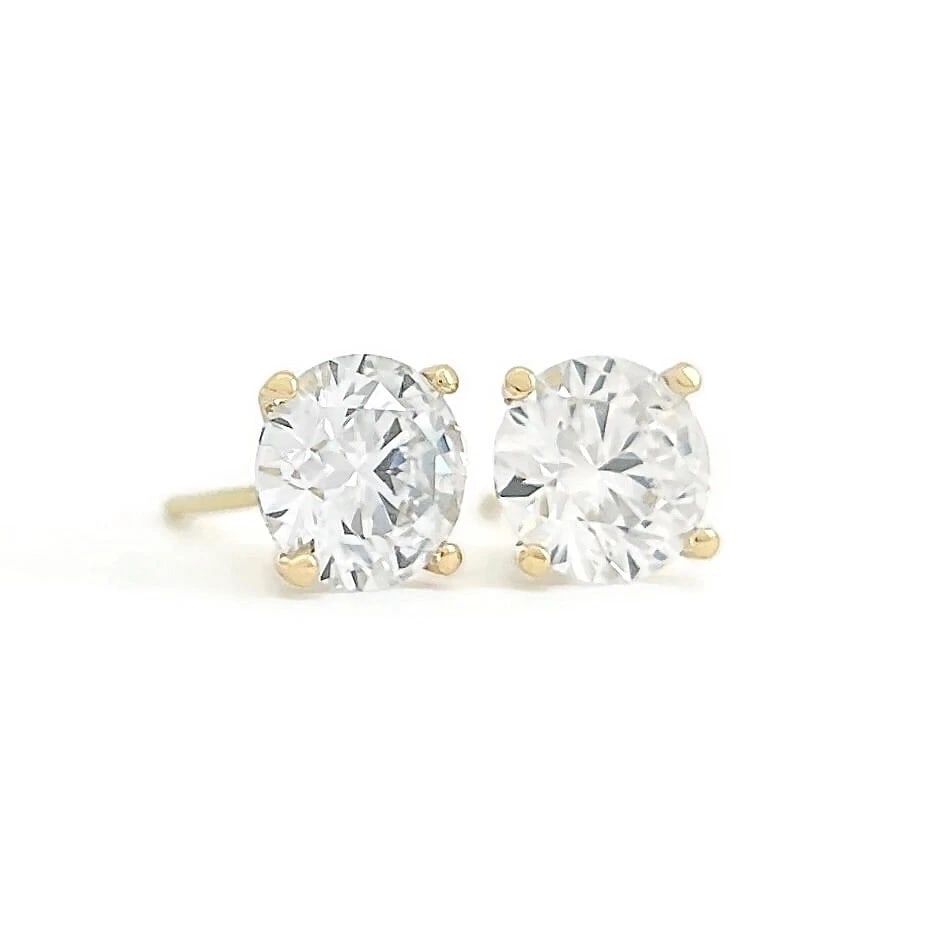 Round Lab-Created Diamond Stud Earrings 14K Yellow Gold 4-Prong Martini 2.08 CTW (1 of 5)