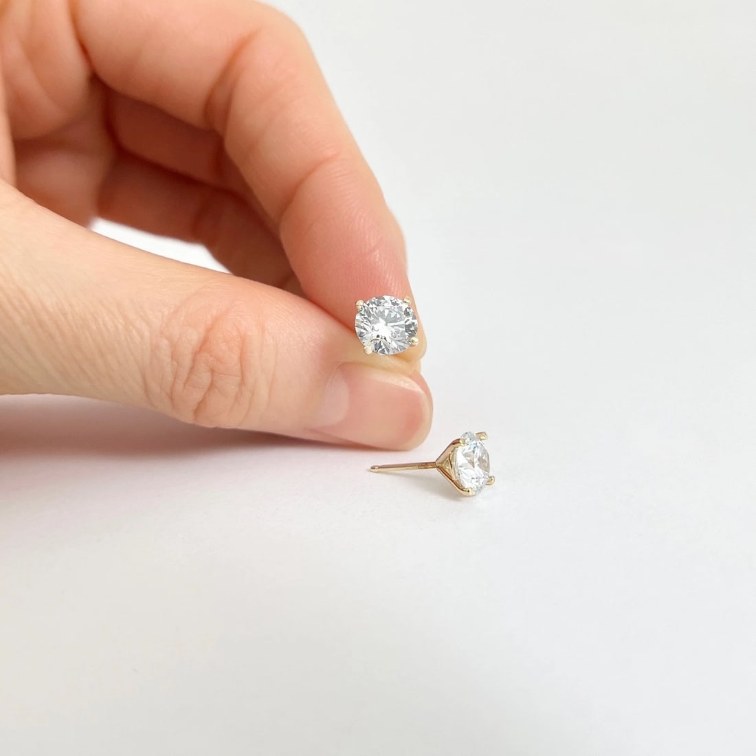 Round Lab-Created Diamond Stud Earrings 14K Yellow Gold 4-Prong Martini 2.08 CTW - 3