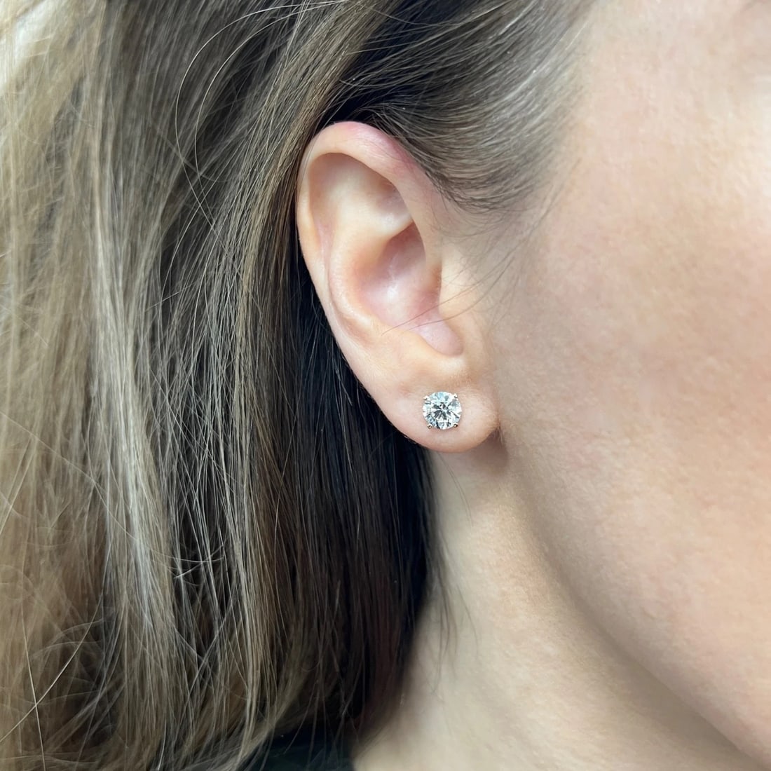 Round Lab-Created Diamond Stud Earrings 14K Yellow Gold 4-Prong Martini 2.08 CTW - 4