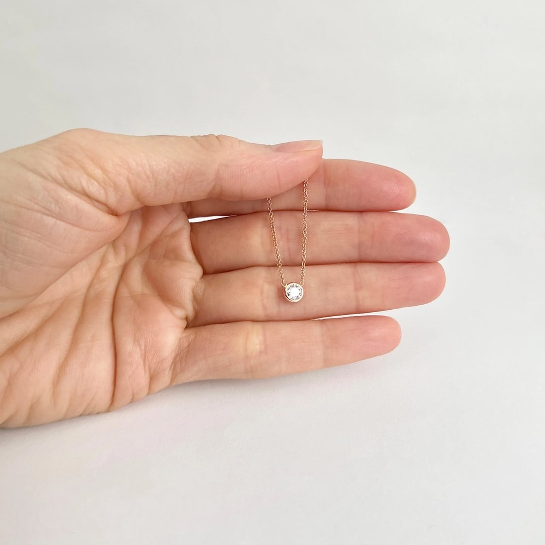 Round Solitaire Diamond Bezel Pendant Necklace 14K Pink Rose Gold, .25 CT - 3