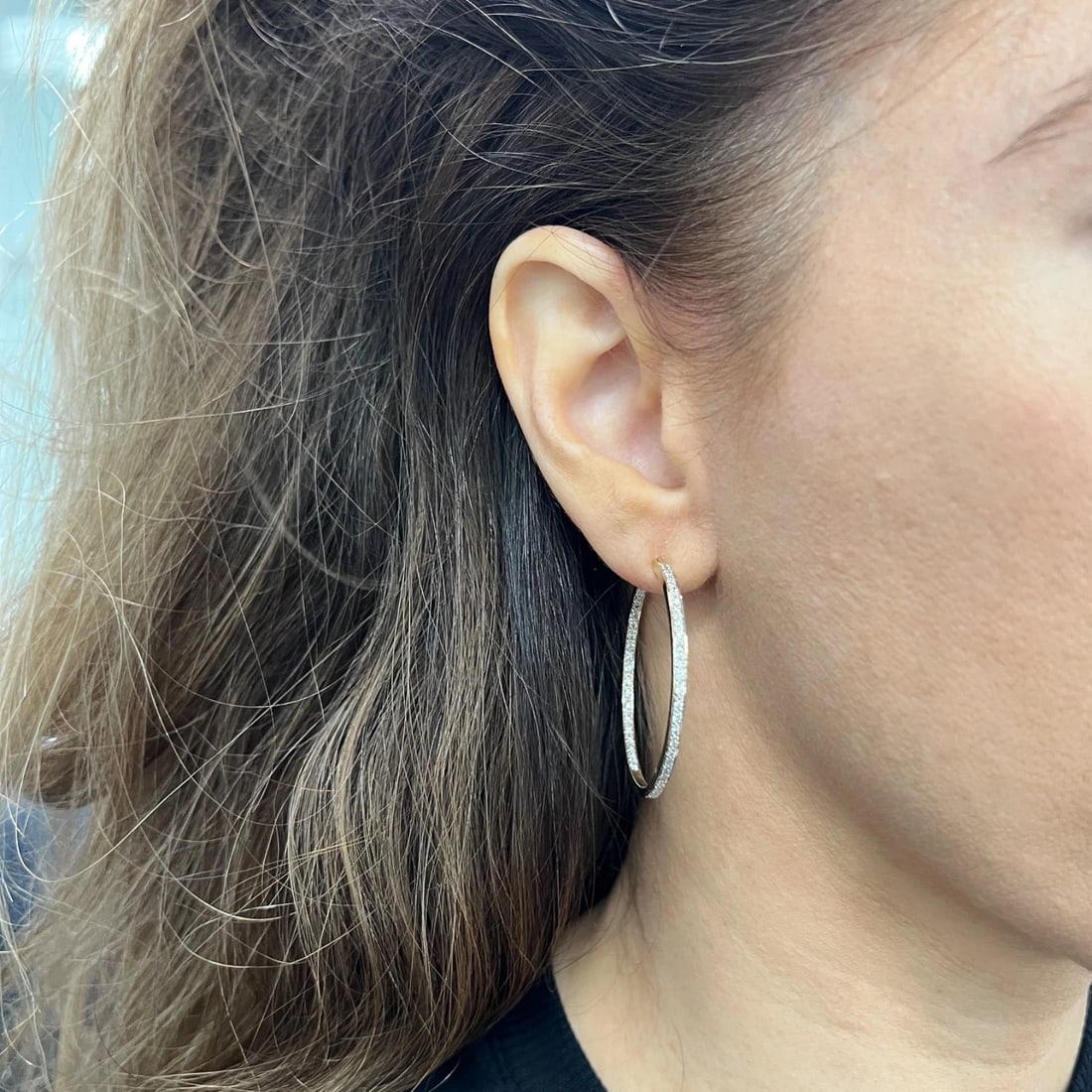 Large Diamond Inside-Out Hoop Earrings 18K Yellow Gold, 1.5 Inches, .51 CTW - 2