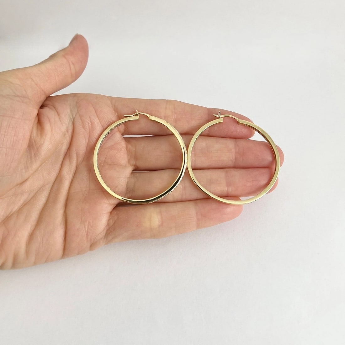 Large Diamond Inside-Out Hoop Earrings 18K Yellow Gold, 1.5 Inches, .51 CTW - 3