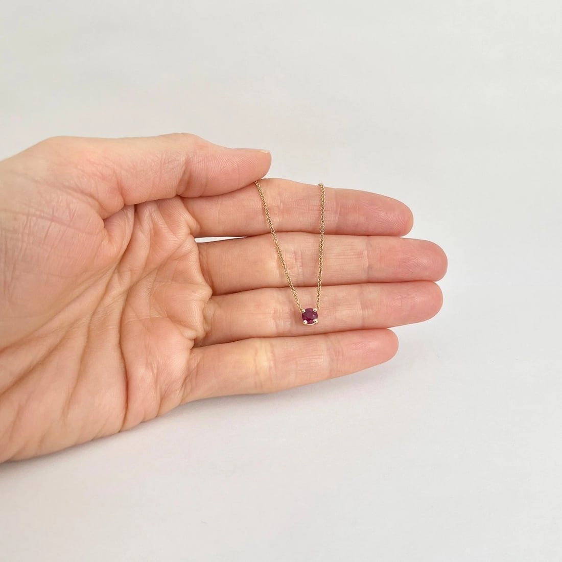 Round Solitaire Ruby Gemstone Pendant Necklace 14K Yellow Gold, .42 CT - 2