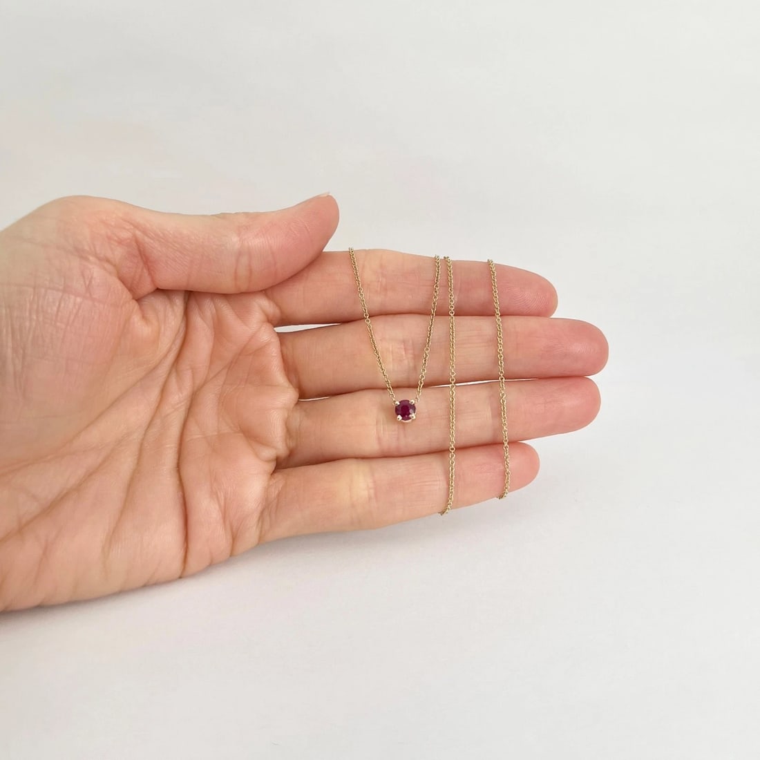 Round Solitaire Ruby Gemstone Pendant Necklace 14K Yellow Gold, .42 CT - 5