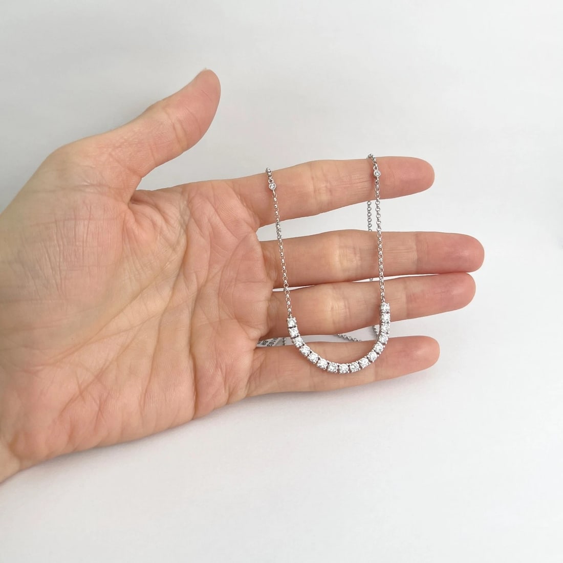 Curved Lab-Created Diamond Flexible Smile Bar Necklace 14K White Gold, 1.13 CTW - 2