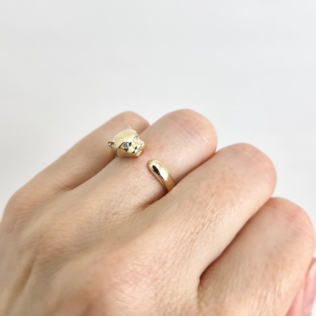 Diamond Eye Panther Open Wrap Statement Ring 14K Yellow Gold .02 CTW - 2