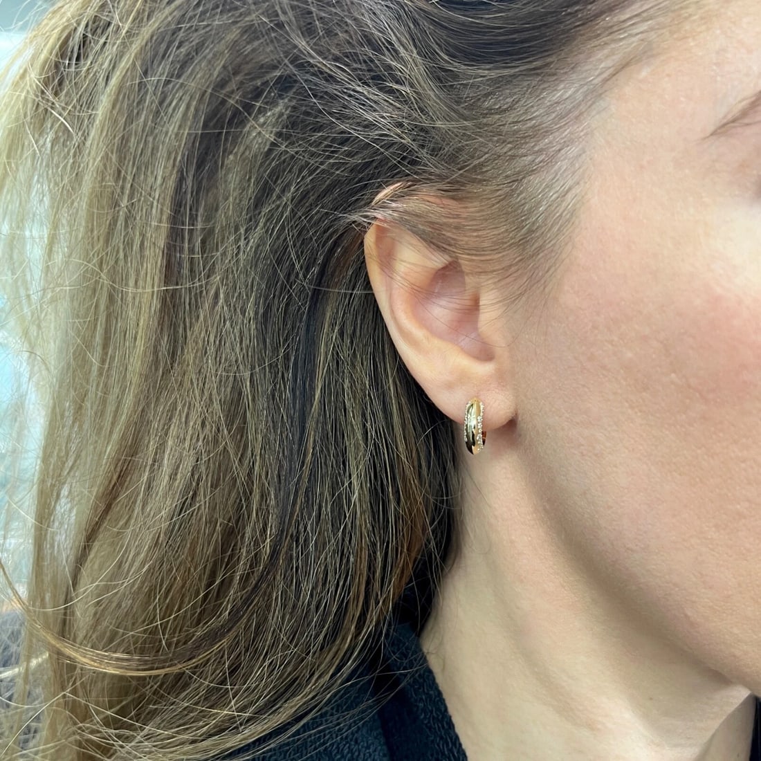 Side Diamond Huggie Small Hoop Earrings 14K Yellow Gold, .44 CTW - 4