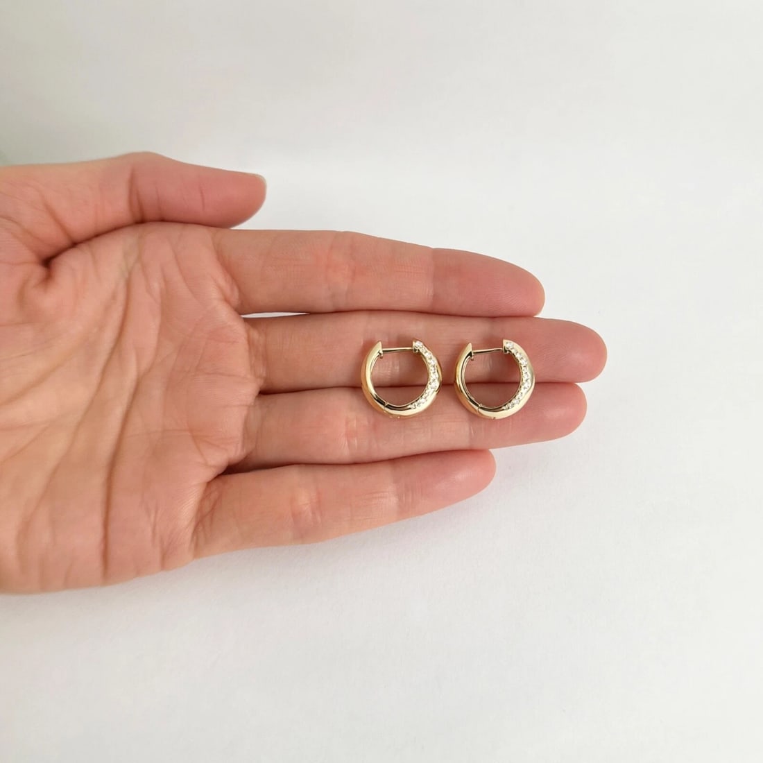 Side Diamond Huggie Small Hoop Earrings 14K Yellow Gold, .44 CTW - 5