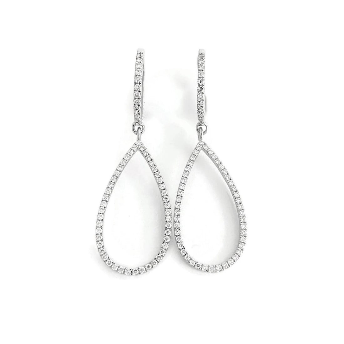 Pave Diamond Open Teardrop Dangle Drop Earrings 14K White Gold, .85 CTW (1 of 5)