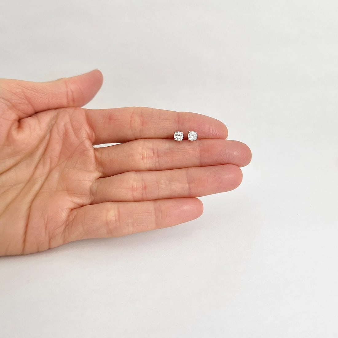 Round Diamond Stud Earrings 14K White Gold 4-Prong Basket, .55 CTW - 2