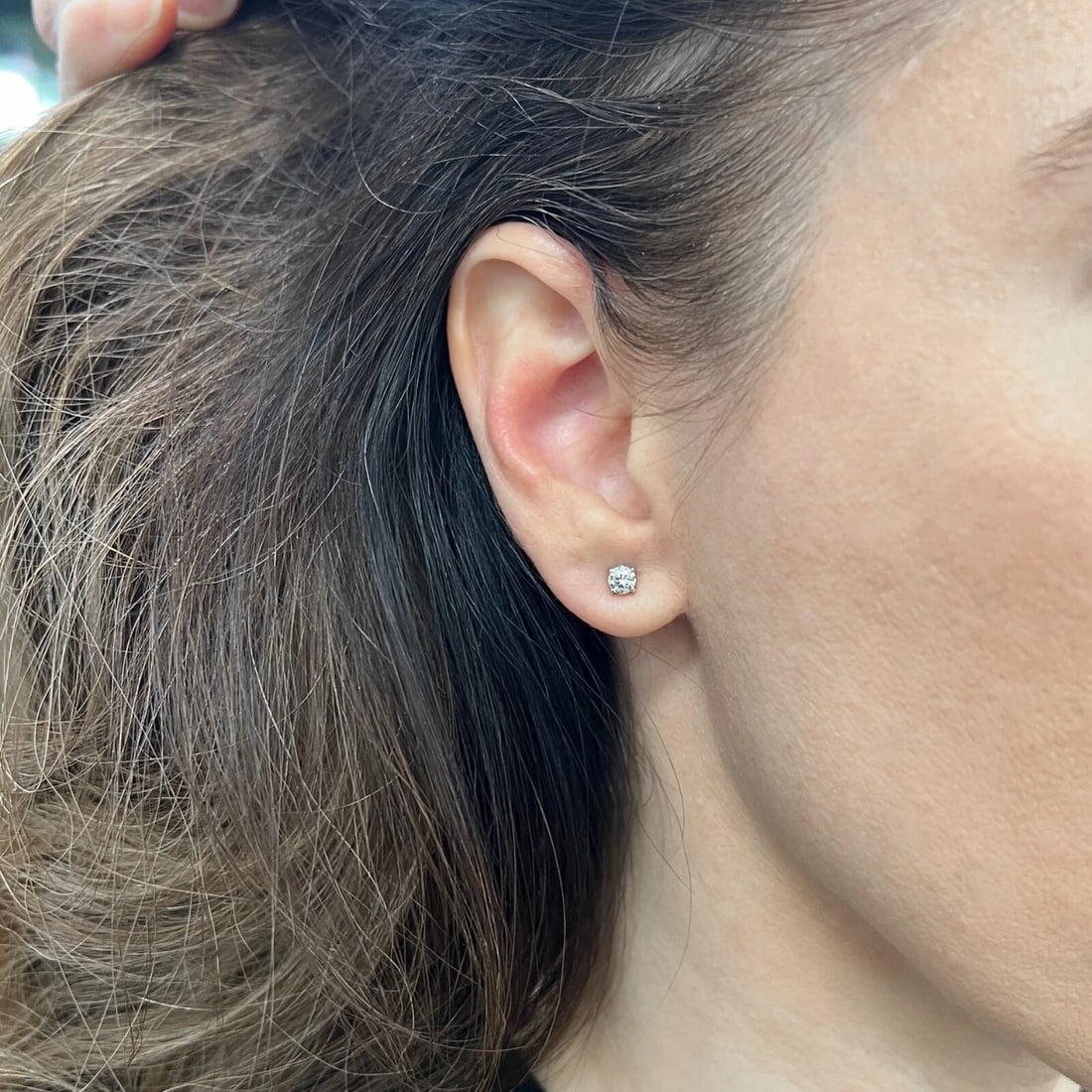 Round Diamond Stud Earrings 14K White Gold 4-Prong Basket, .55 CTW - 3