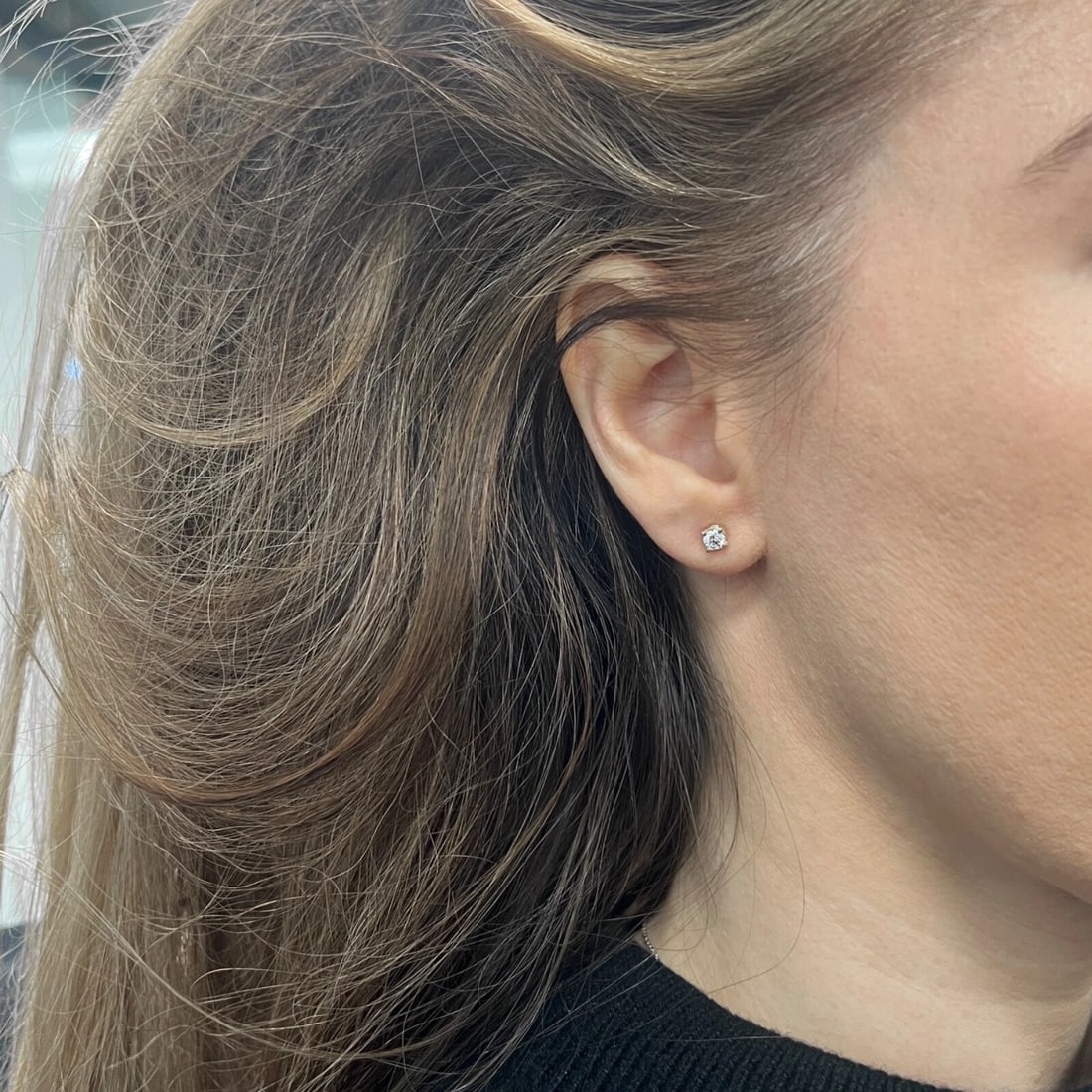 Round Lab-Created Diamond Stud Earrings 14K Yellow Gold 4-Prong Basket, .45 CTW - 3