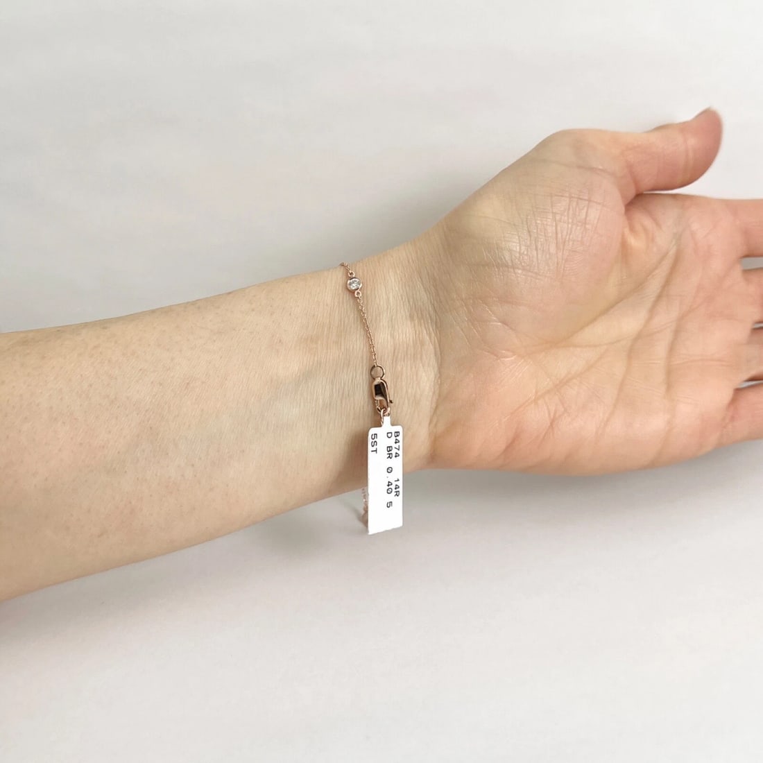 Round Diamond Bezel Station Chain Bracelet 14K Pink Rose Gold, .40 CTW - 5