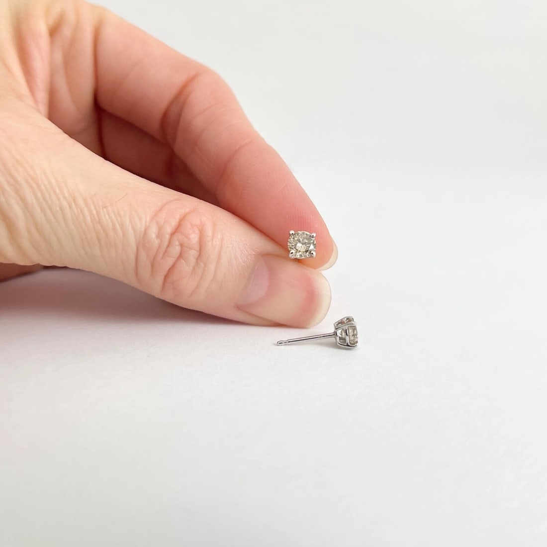 Round Champagne Diamond Stud Earrings 14K White Gold 4-Prong Basket .72 CTW - 2