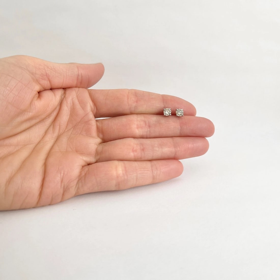 Round Champagne Diamond Stud Earrings 14K White Gold 4-Prong Basket .72 CTW - 4