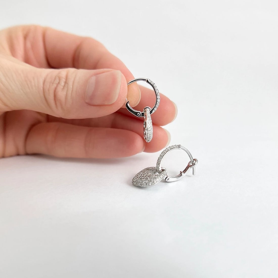 Pave Diamond Tag Dangle Drop Earrings 14K White Gold, .80 CTW - 5