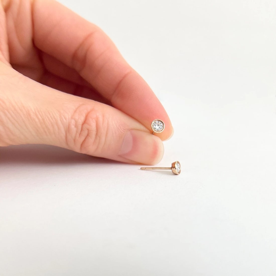 Round Bezel Diamond Stud Earrings 14K Pink Rose Gold .30 CTW - 4