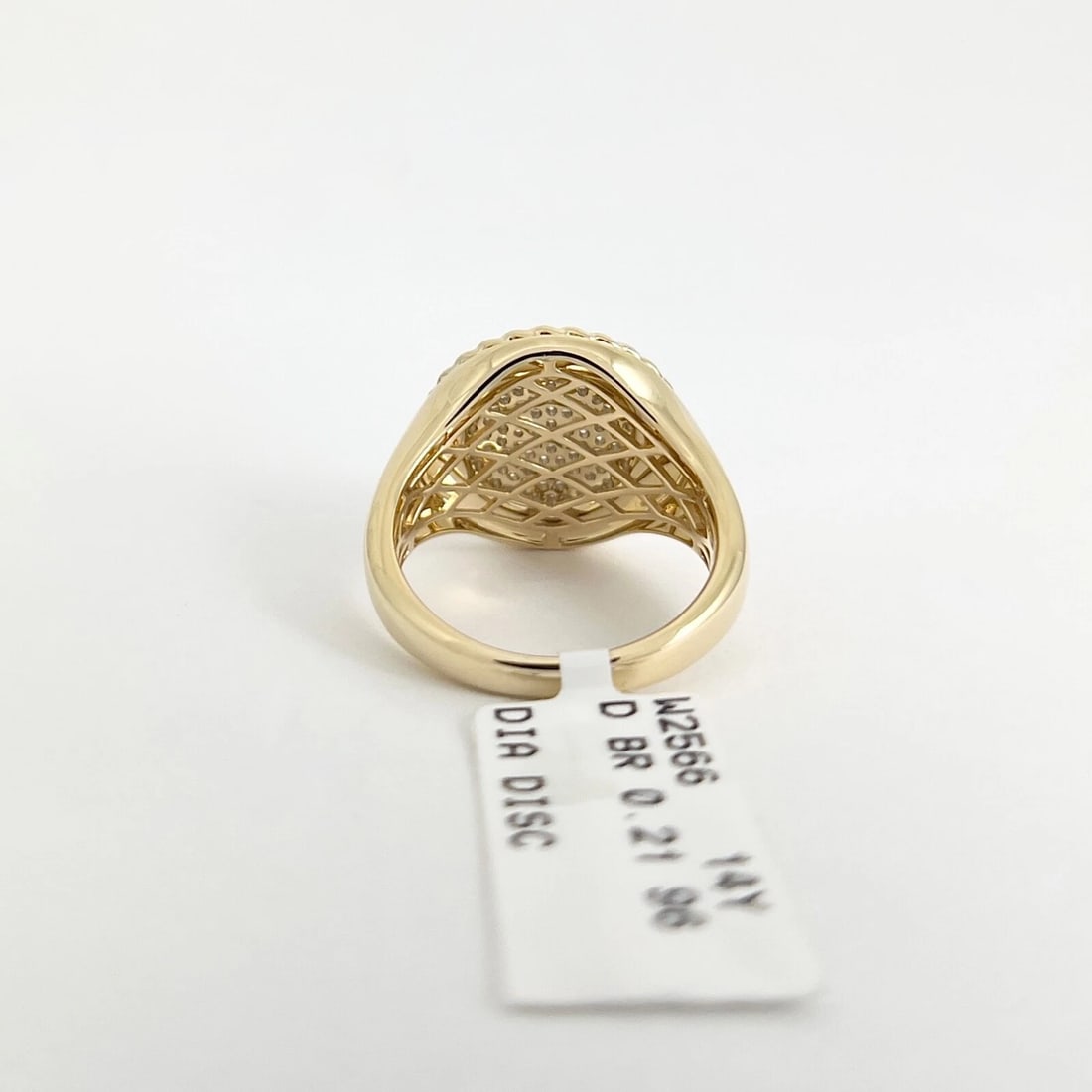 Round Pave Diamond Cuban Chain Link Halo Signet Ring 14K Yellow Gold .21 CTW - 7