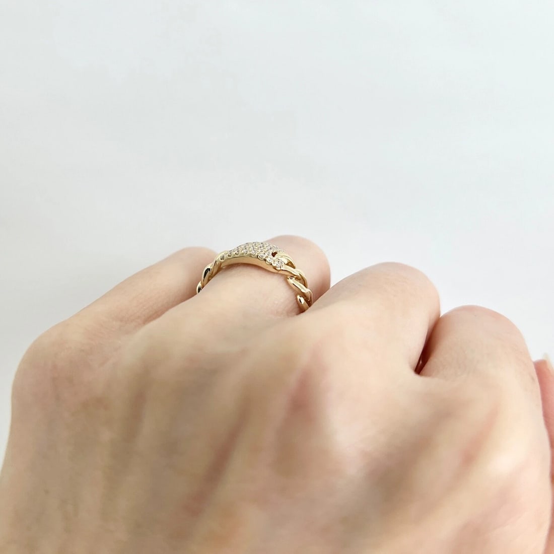 Pave Diamond Cuban Curb Chain Statement Ring 14K Yellow Gold .32 CTW - 5