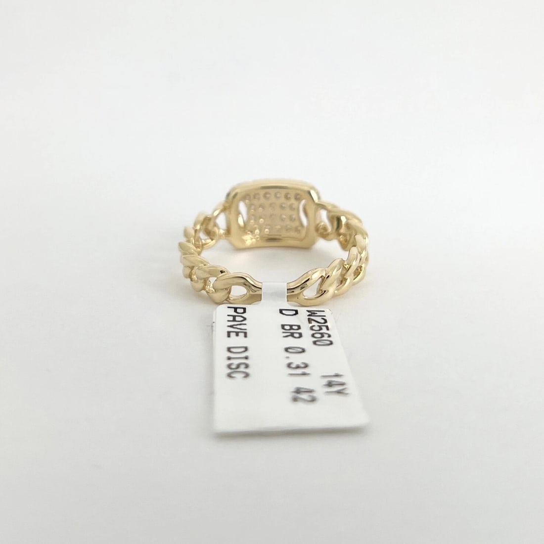 Pave Diamond Cuban Curb Chain Statement Ring 14K Yellow Gold .32 CTW - 7