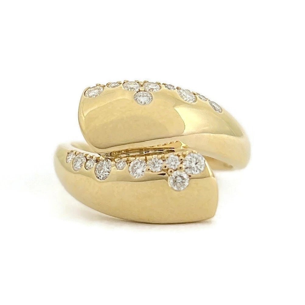 Pave Diamond Wrap Bypass Crossover Statement Ring 14K Yellow Gold .36 CTW (1 of 8)