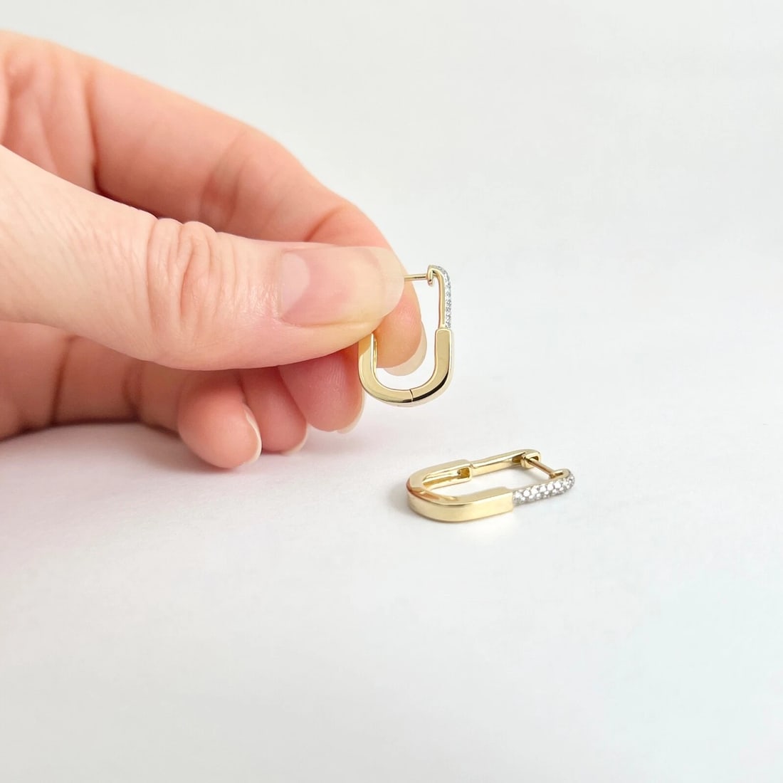 Pave Diamond Lock Oblong Hoop Earrings 14K Yellow Gold, .11 CTW - 3