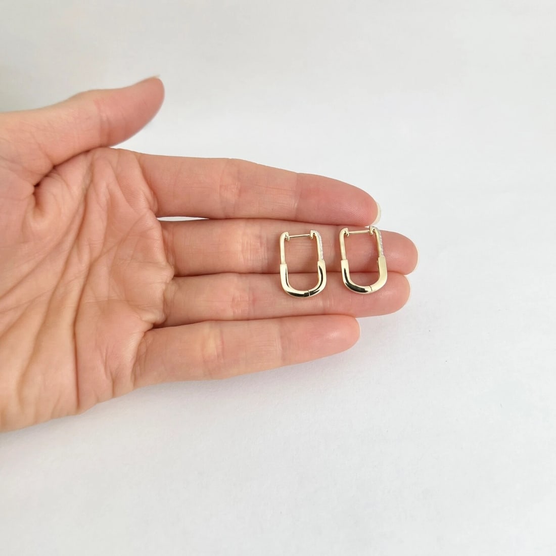 Pave Diamond Lock Oblong Hoop Earrings 14K Yellow Gold, .11 CTW - 5