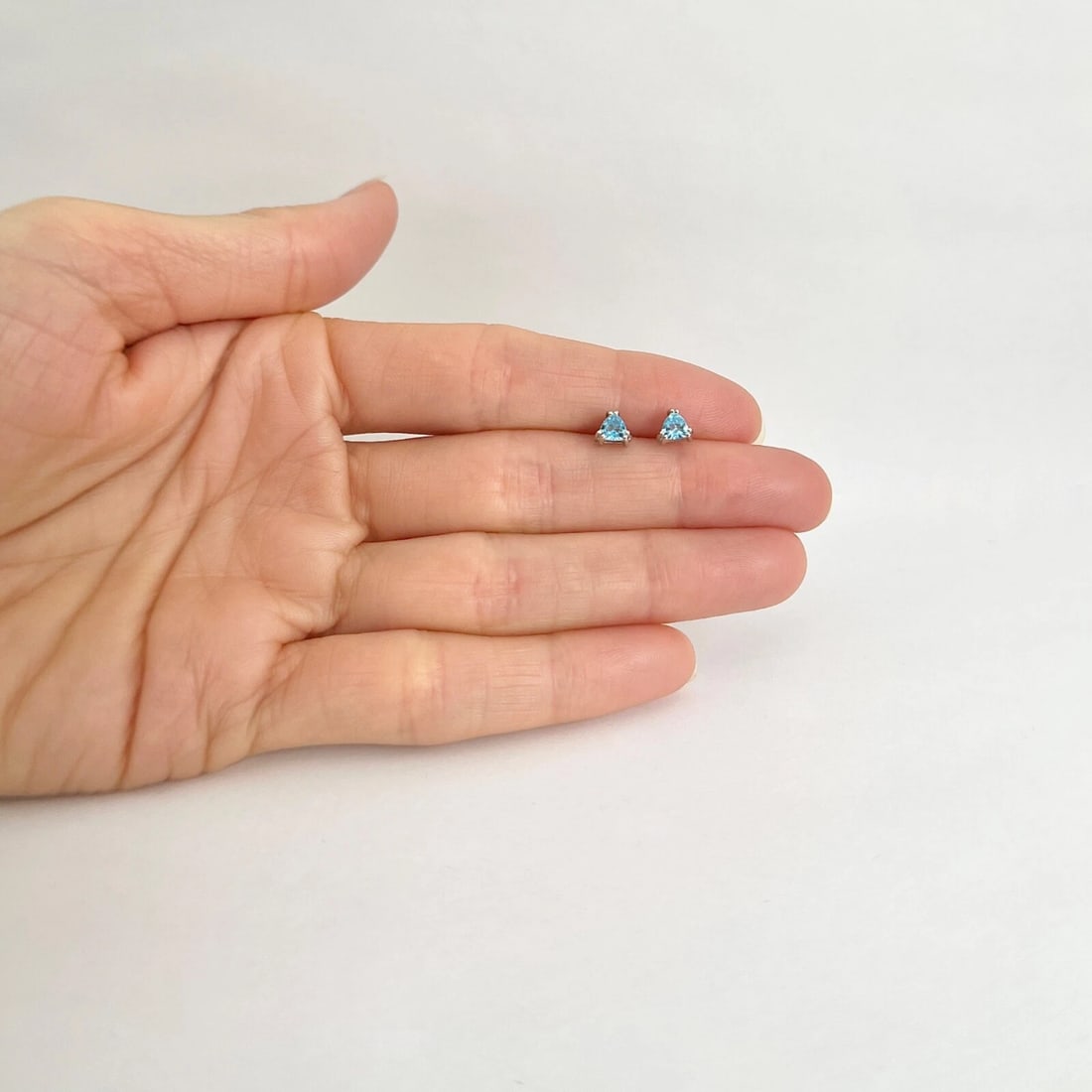 Triangle Trillion Cut Blue Topaz Gemstone Stud Earrings 14K White Gold, .52 CTW - 4