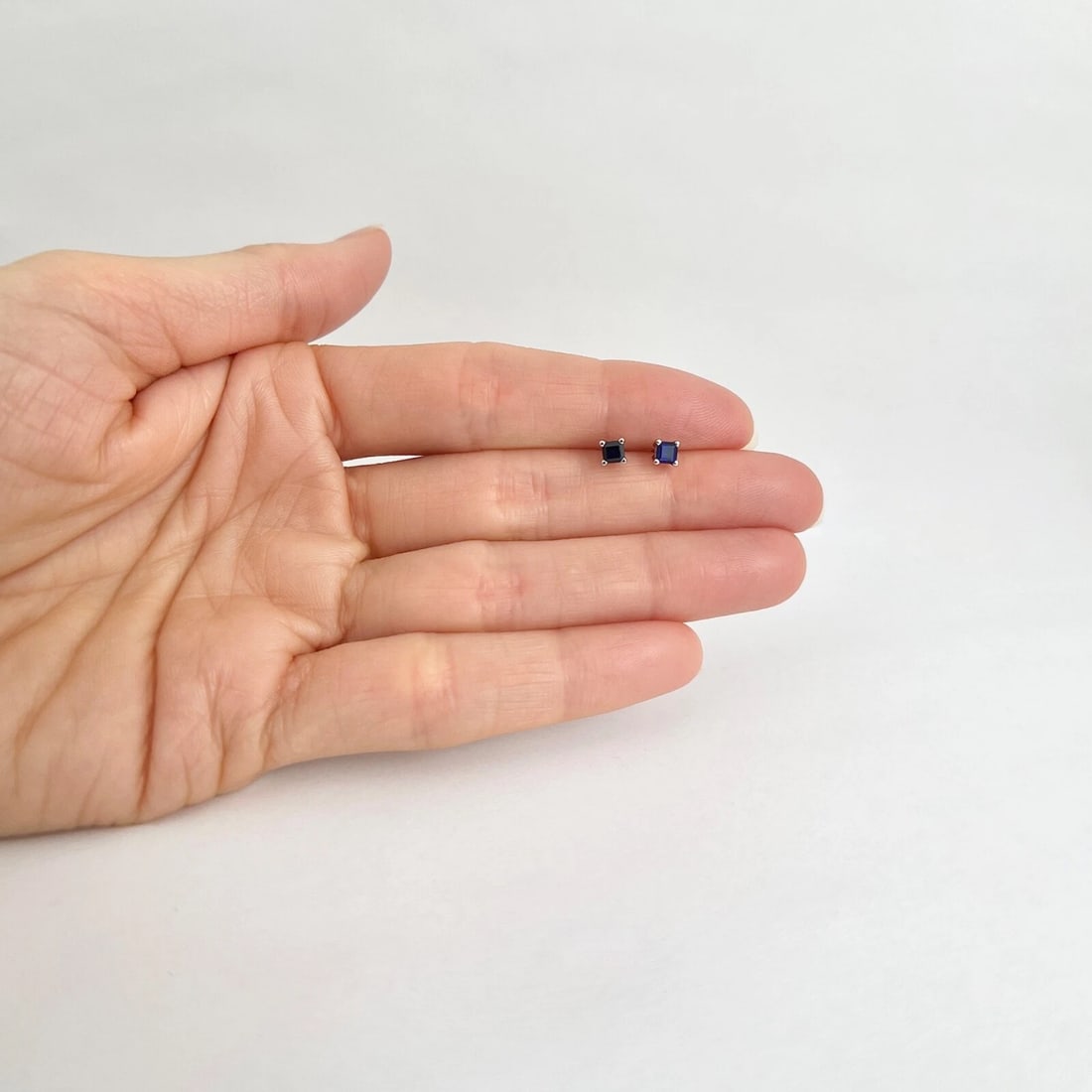 Small Square Princess Cut Blue Sapphire Stud Earrings 14K White Gold, .36 CTW - 4