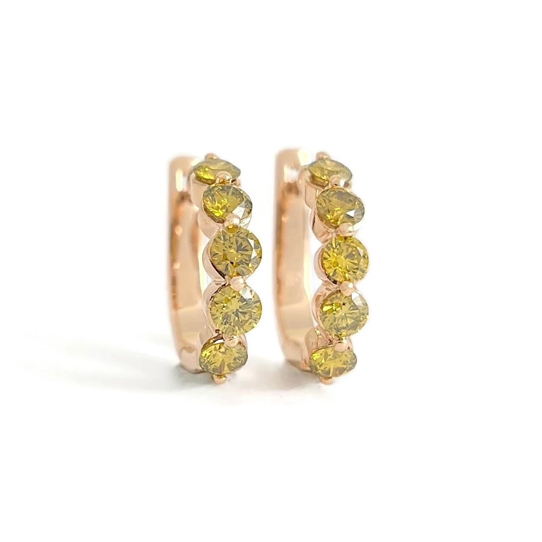 Yellow Diamond Huggie Small Hoop Earrings 14K Pink Rose Gold, 1.75 CTW: Title: Yellow Diamond Huggie Small Hoop Earrings 14K Pink Rose Gold, 1.75 CTW Description: Yellow Diamond Huggie Small Hoop Earrings 14K Pink Rose Gold, 1.75 CTW These are lovely earrings! Please