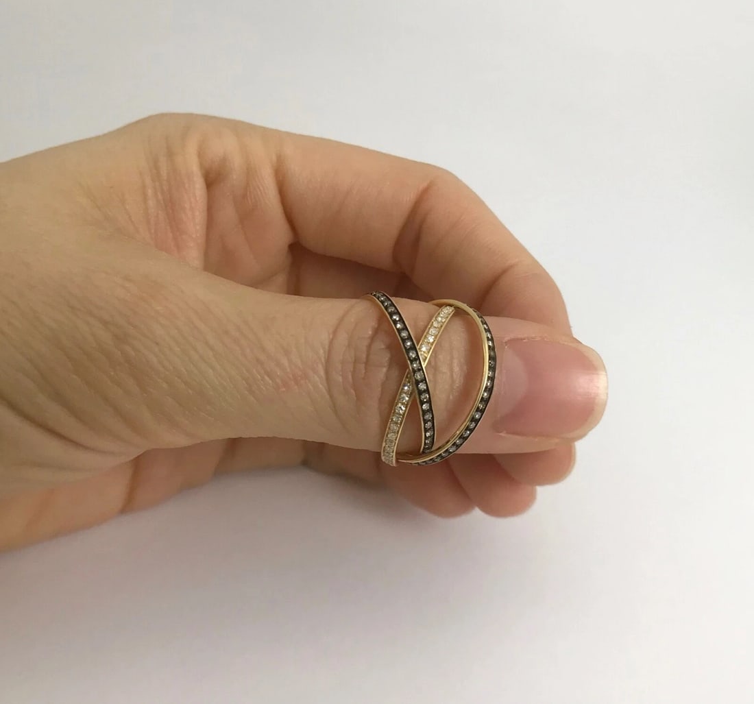 Interlocking Diamond Eternity Black Rhodium Rolling Rings 14K Yellow Gold - 2