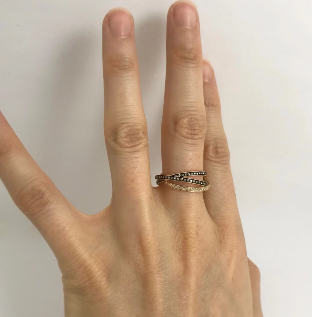 Interlocking Diamond Eternity Black Rhodium Rolling Rings 14K Yellow Gold - 5