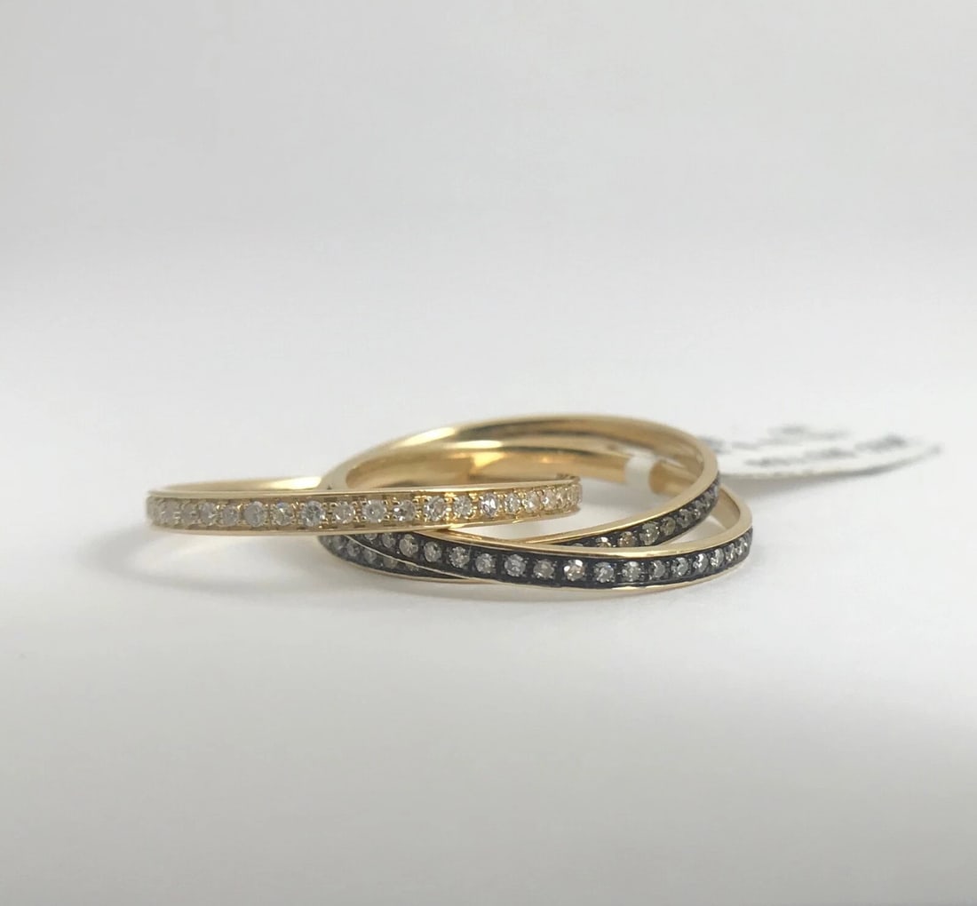 Interlocking Diamond Eternity Black Rhodium Rolling Rings 14K Yellow Gold - 7