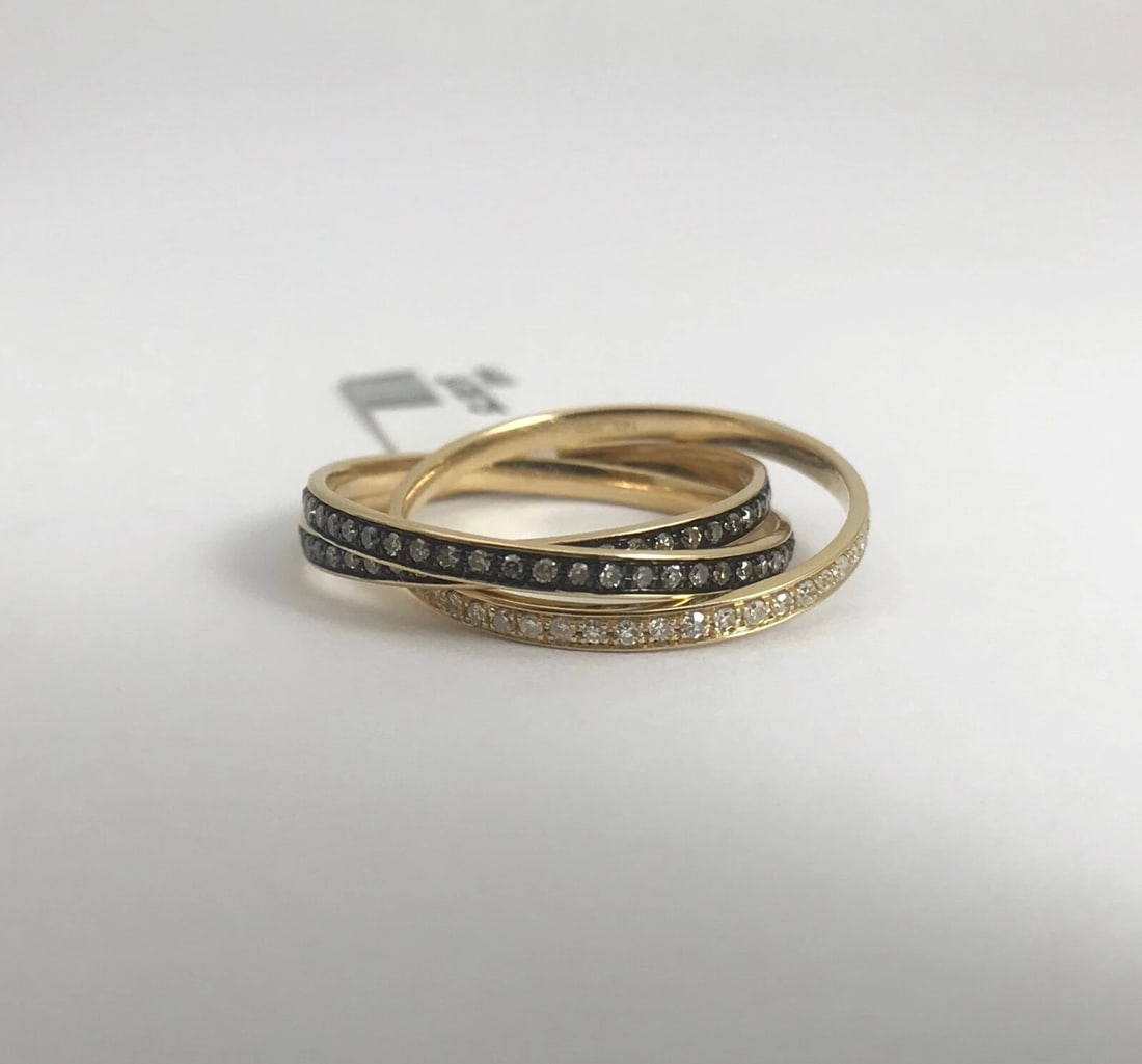 Interlocking Diamond Eternity Black Rhodium Rolling Rings 14K Yellow Gold - 9