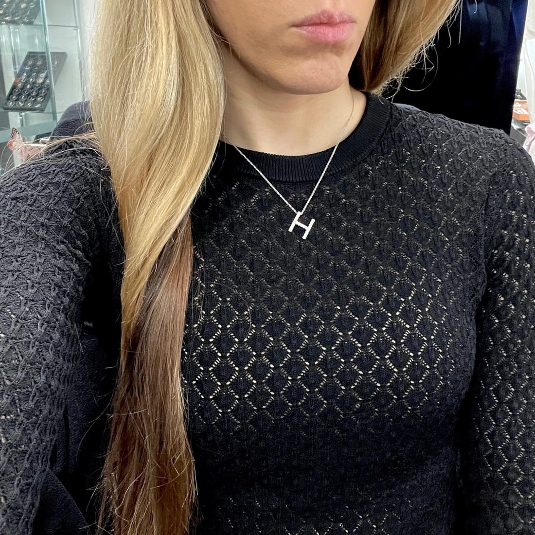 Letter H Diamond Initial Pendant Necklace 14K White Gold, .38 CTW - 3