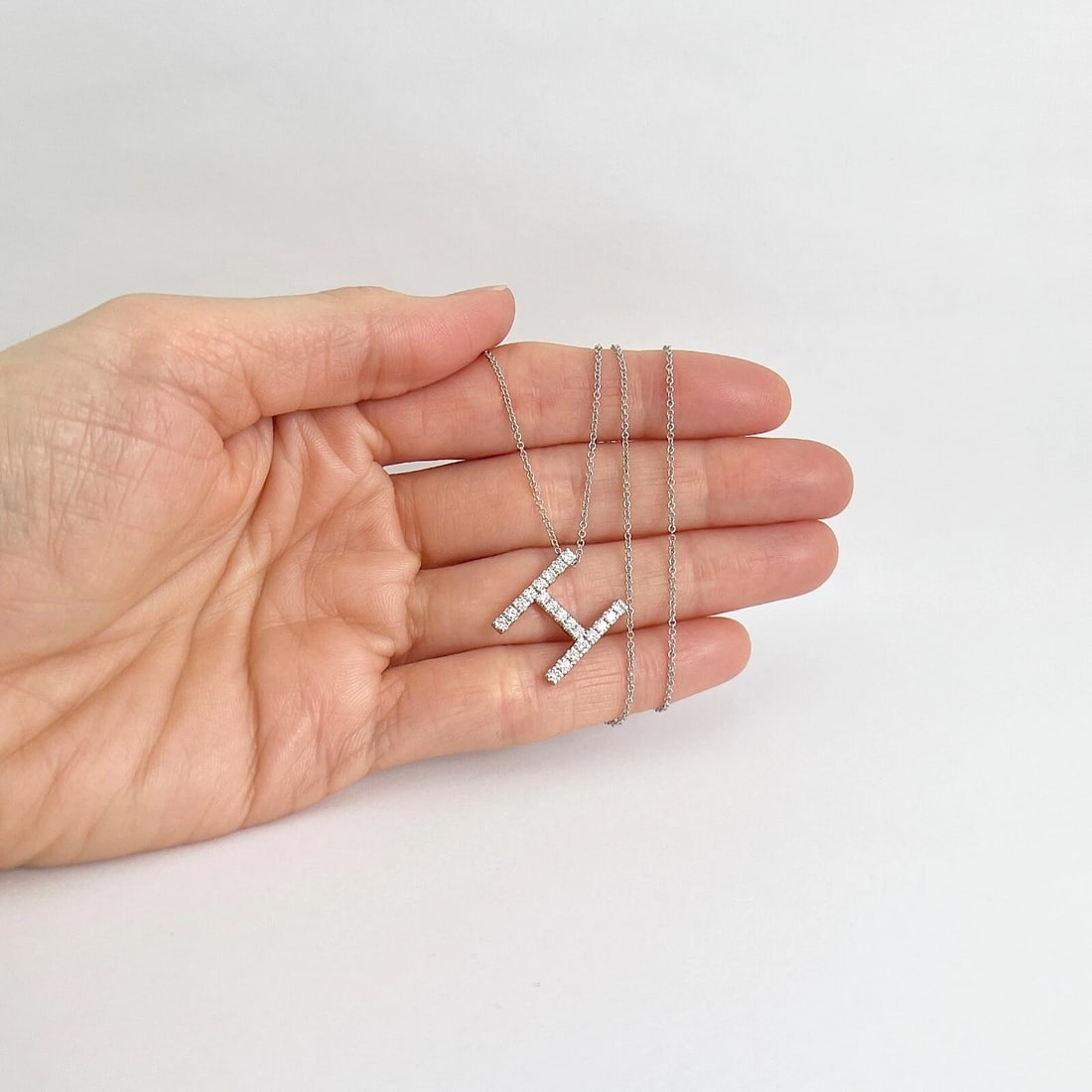 Letter H Diamond Initial Pendant Necklace 14K White Gold, .38 CTW - 4