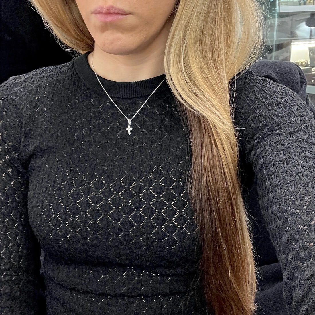 Small Diamond Cross Pendant Necklace 14K White Gold, .30 CTW - 3