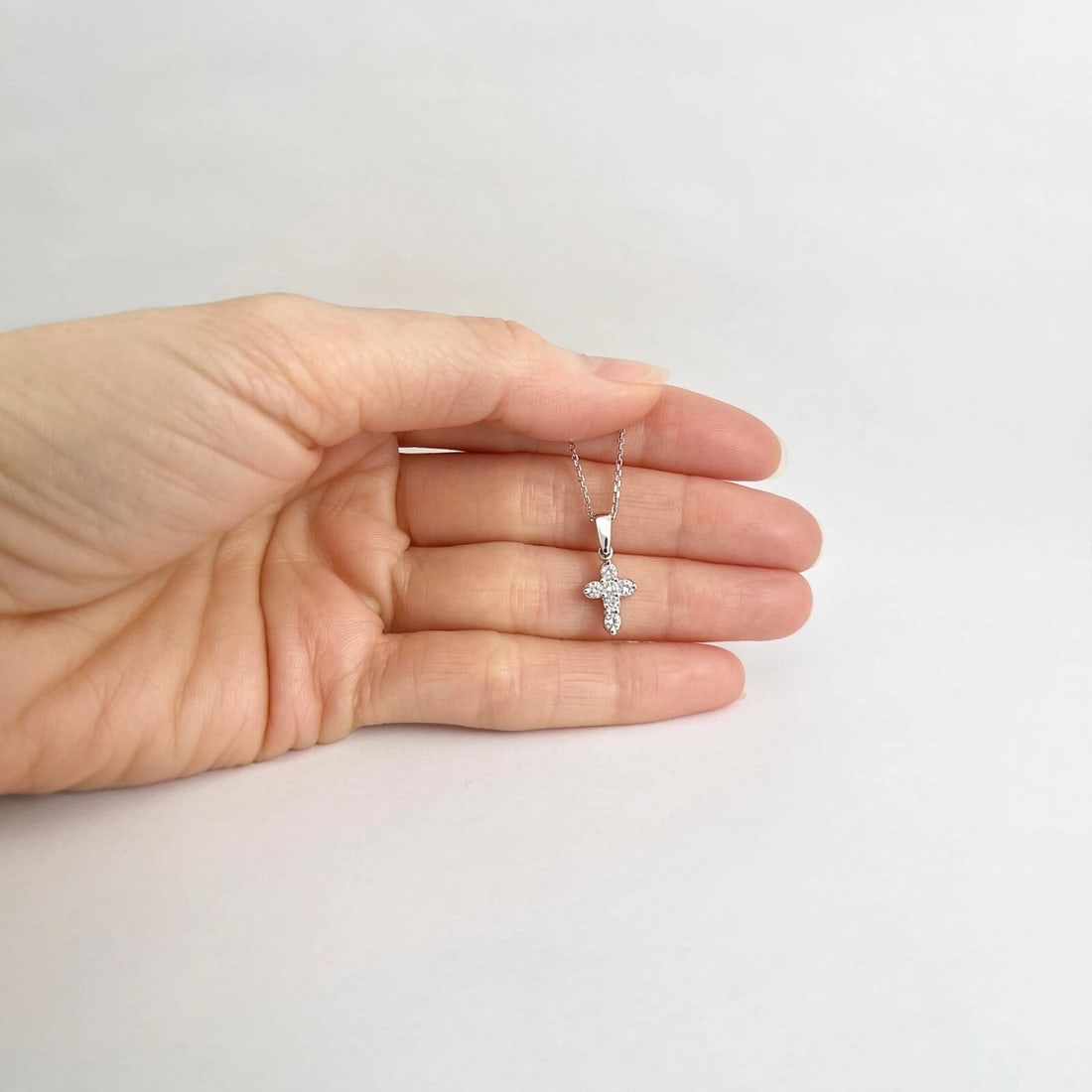Small Diamond Cross Pendant Necklace 14K White Gold, .30 CTW - 4