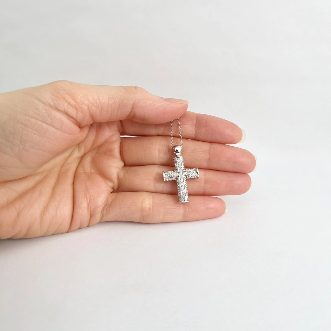 Pave Diamond Cross Pendant Necklace 14K White Gold, .90 CTW - 2