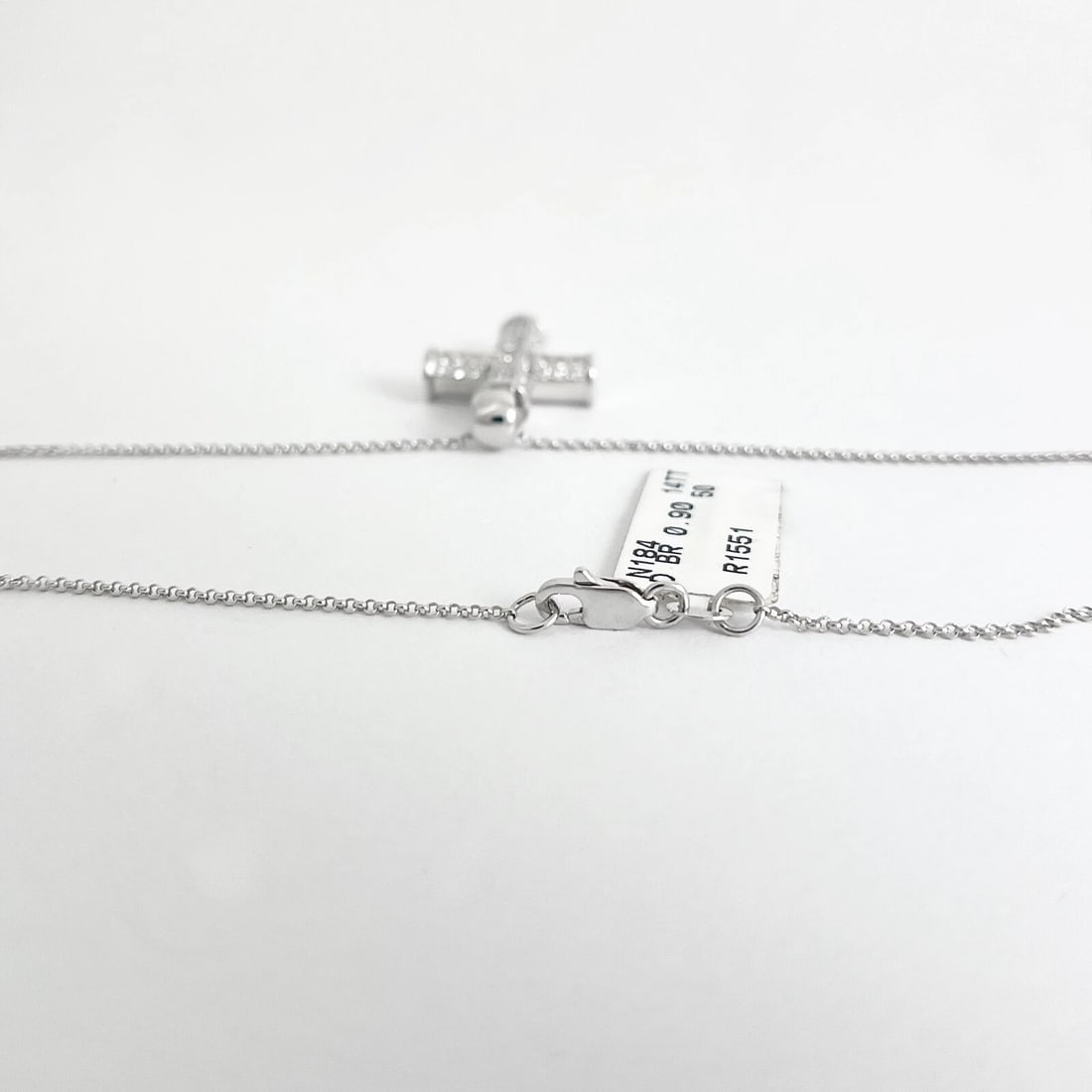 Pave Diamond Cross Pendant Necklace 14K White Gold, .90 CTW - 7