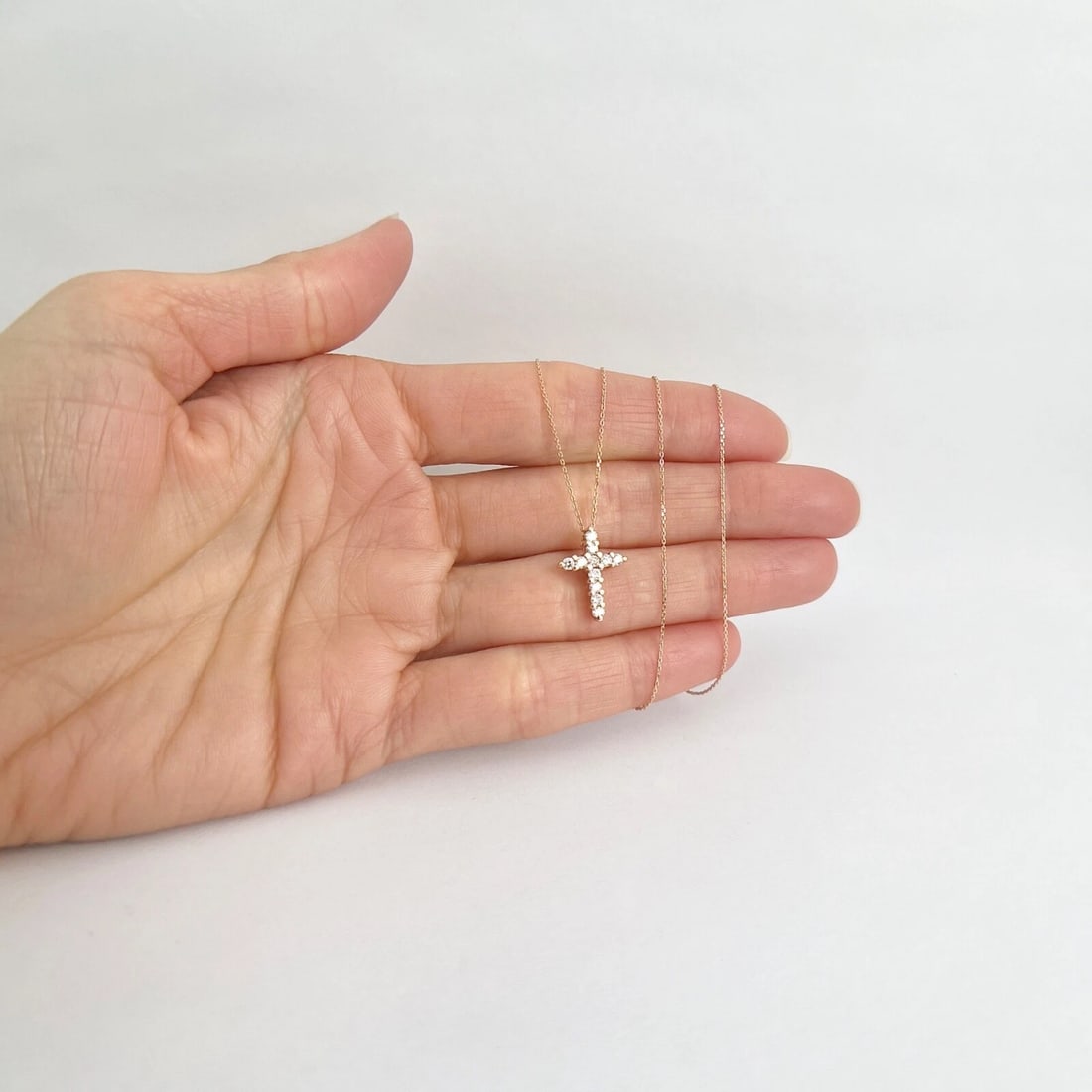 Small Diamond Cross Pendant Necklace 14K Pink Rose Gold, .30 CTW - 4