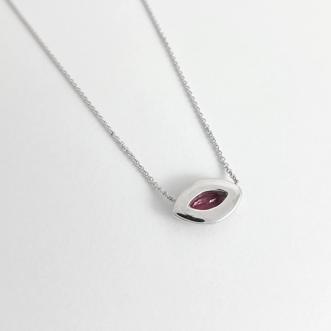 Marquise Pink Tourmaline Diamond Halo Pendant Necklace 14K White Gold, 1.27 CTW - 6