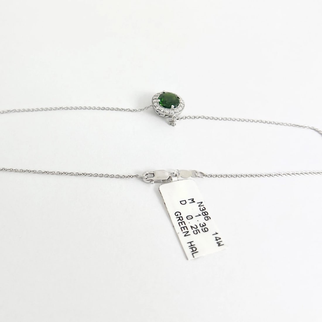 Round Green Chrome Diopside Diamond Halo Pendant Necklace 14K White Gold 1.64 TW - 7