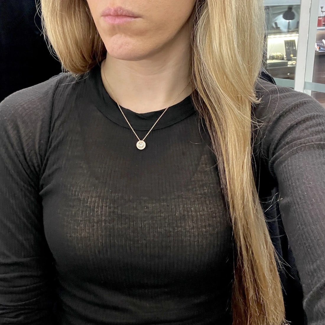 Round Diamond Bezel Halo Pendant Necklace 14K Pink Rose Gold, .52 CTW - 3