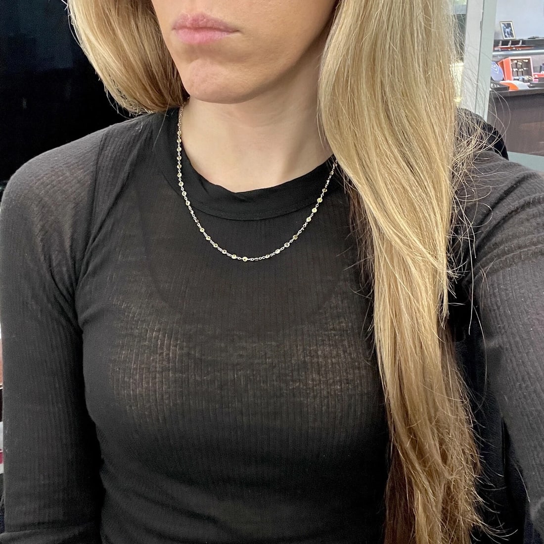 Yellow Sapphire Gemstone Bezel Station Strand Necklace 14K White Gold, 5.50 CTW - 2