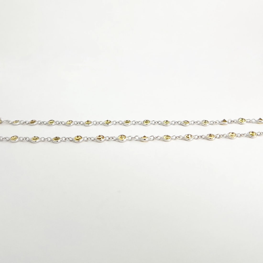 Yellow Sapphire Gemstone Bezel Station Strand Necklace 14K White Gold, 5.50 CTW - 4