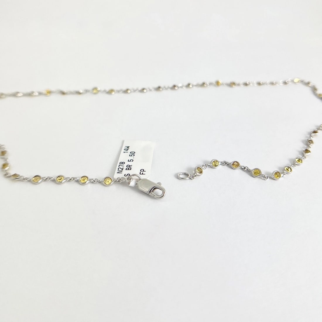 Yellow Sapphire Gemstone Bezel Station Strand Necklace 14K White Gold, 5.50 CTW - 5