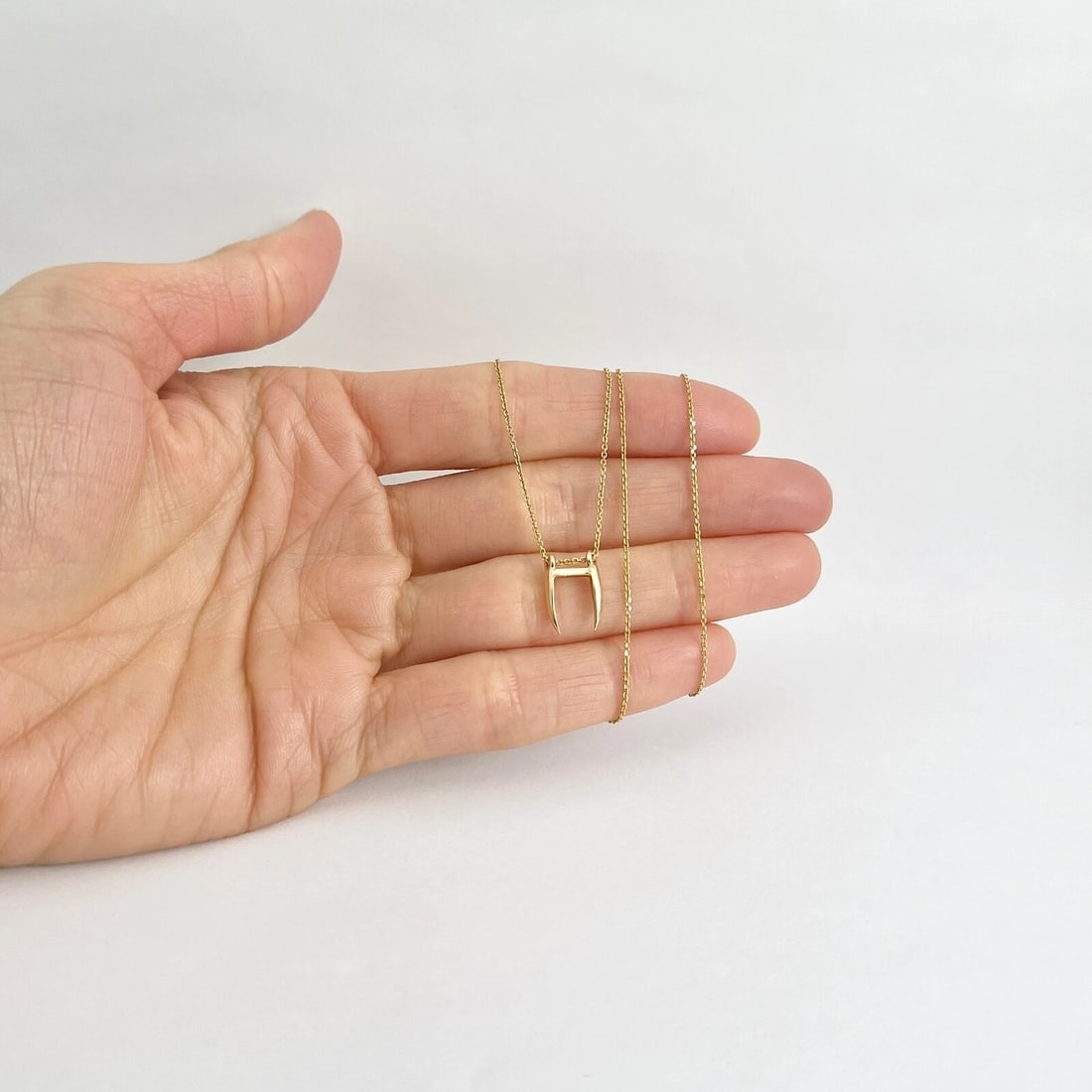 Saber Tooth Pendant Necklace 14K Yellow Gold, 16 Inches - 2